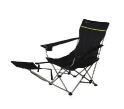 Campingowe krzesło składane z podporą pod nogi Relax Bazaar z podporą na nogi oraz podgłówkiem . Bardzo wygodne i wytrzymałe.